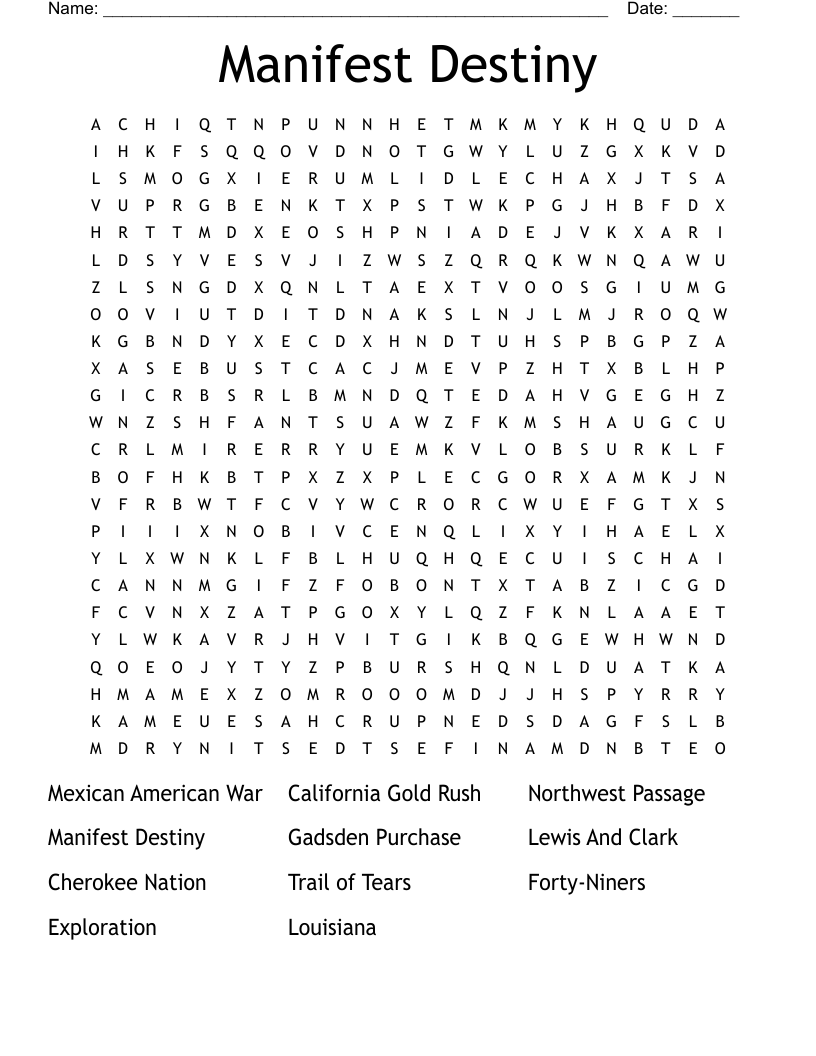 Manifest Destiny Word Search