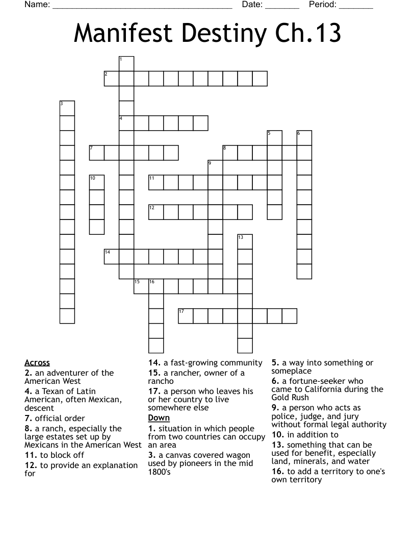 Manifest Destiny Ch.13 Crossword