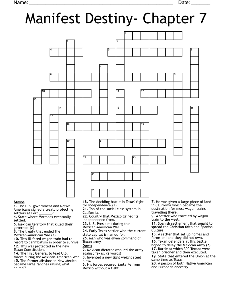 Manifest Destiny- Chapter 7 Crossword