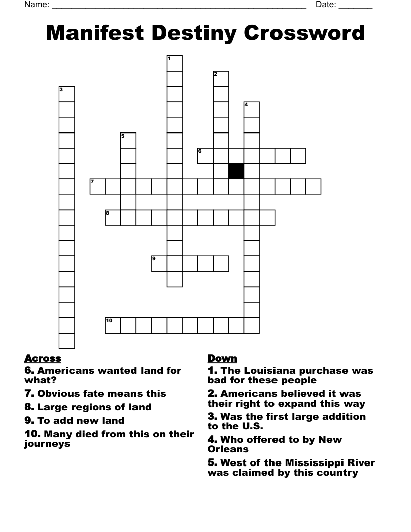 Manifest Destiny Crossword 