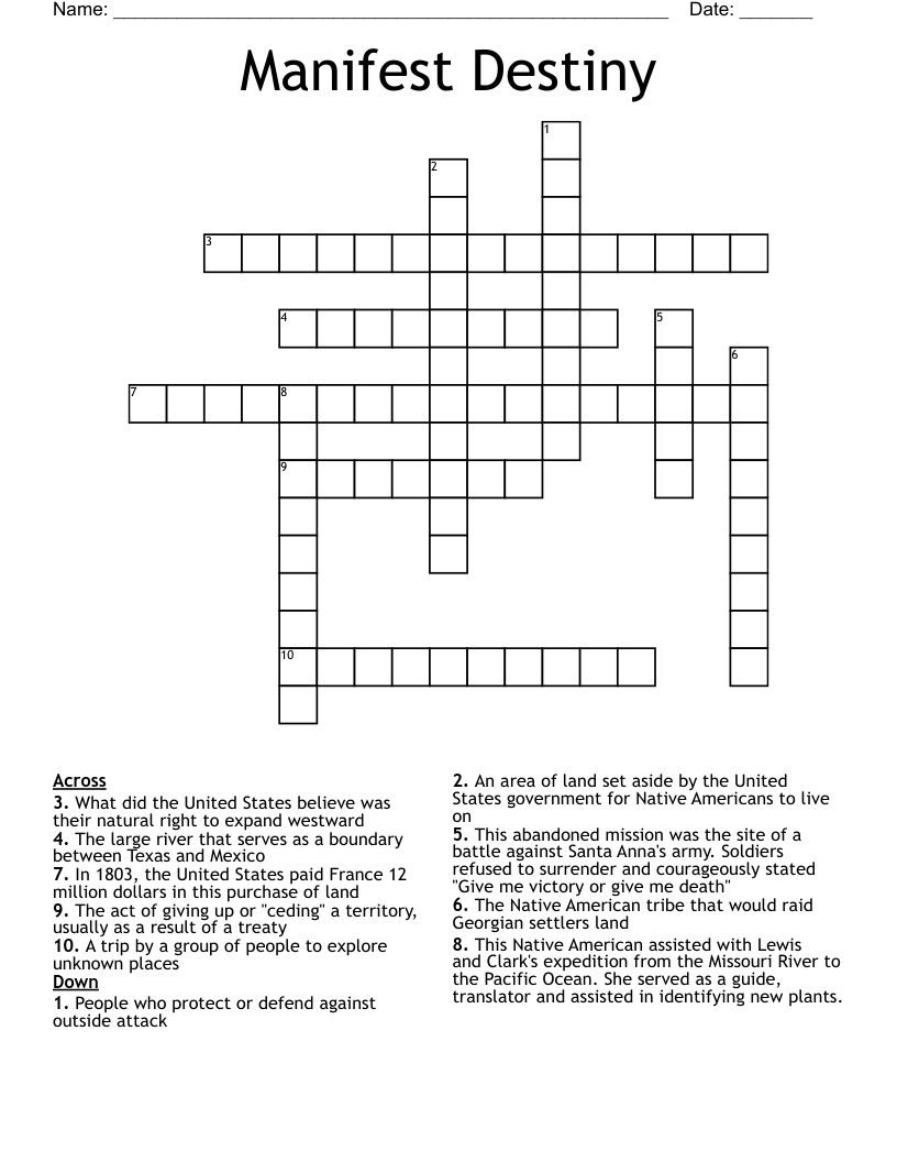 Manifest Destiny  Crossword