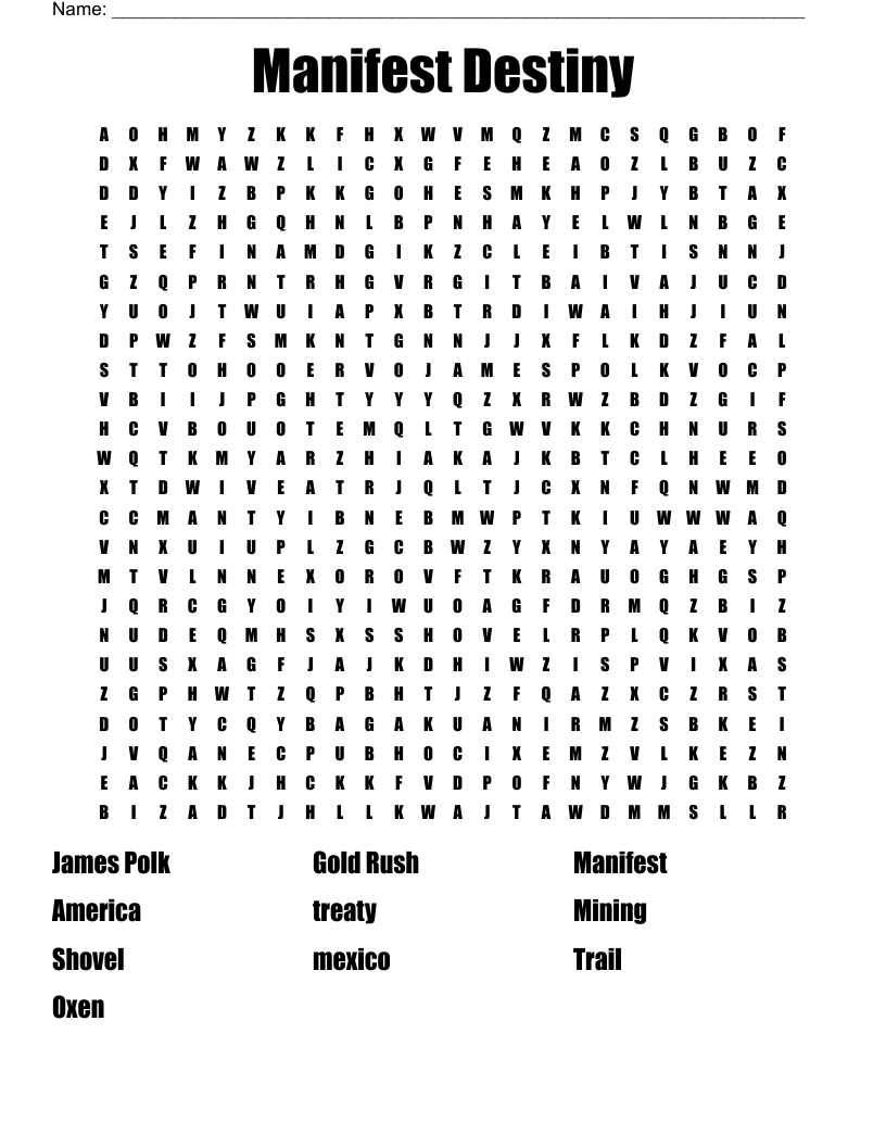 Manifest Destiny  Word Search