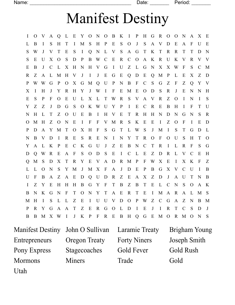 Manifest Destiny  Word Search
