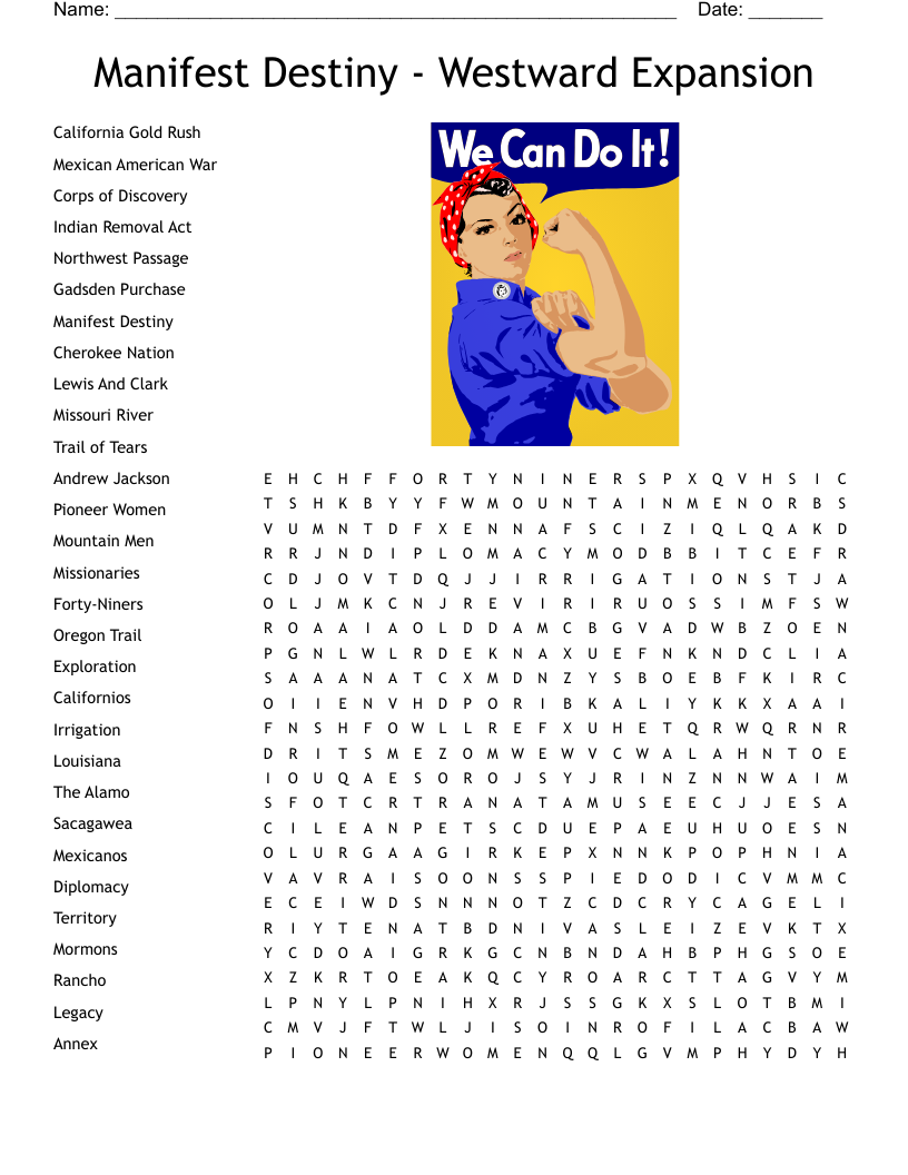 Manifest Destiny - Westward Expansion Word Search