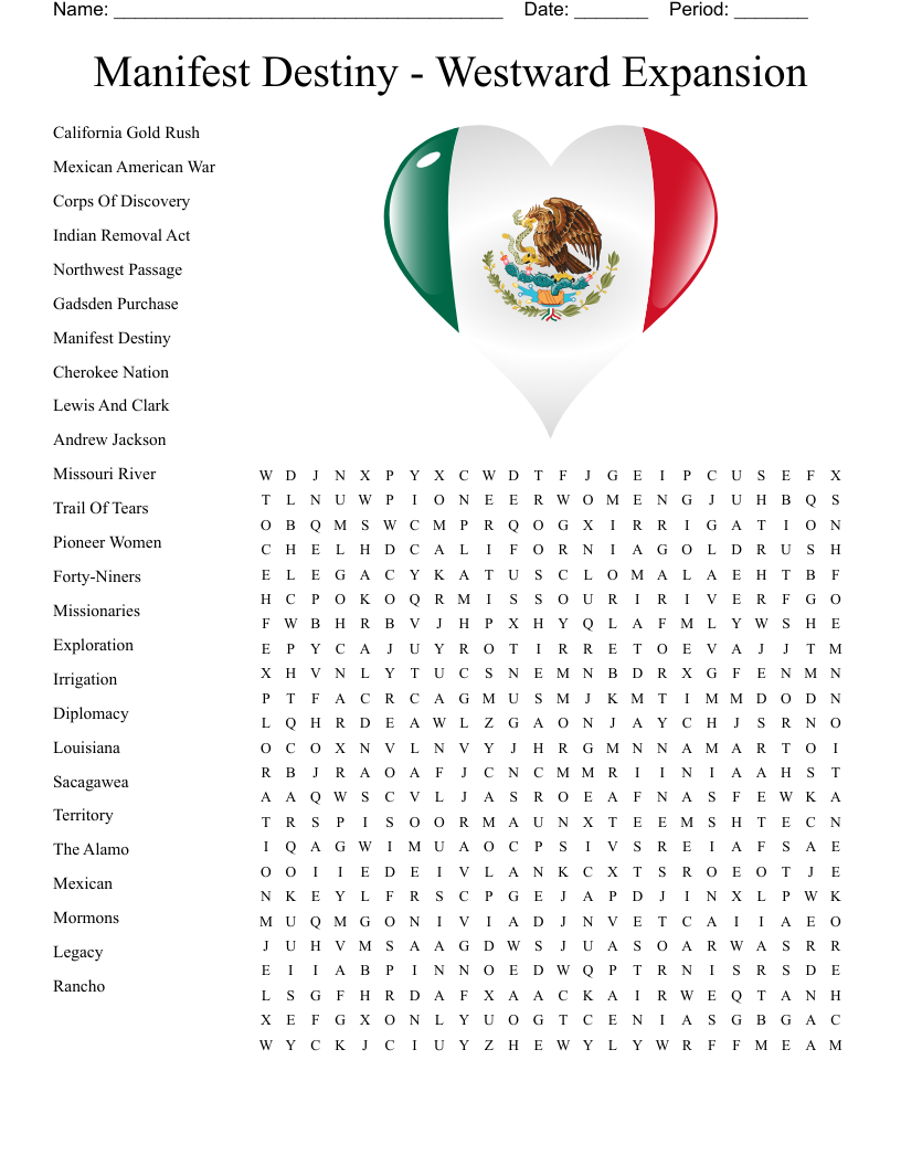 Manifest Destiny - Westward Expansion Word Search