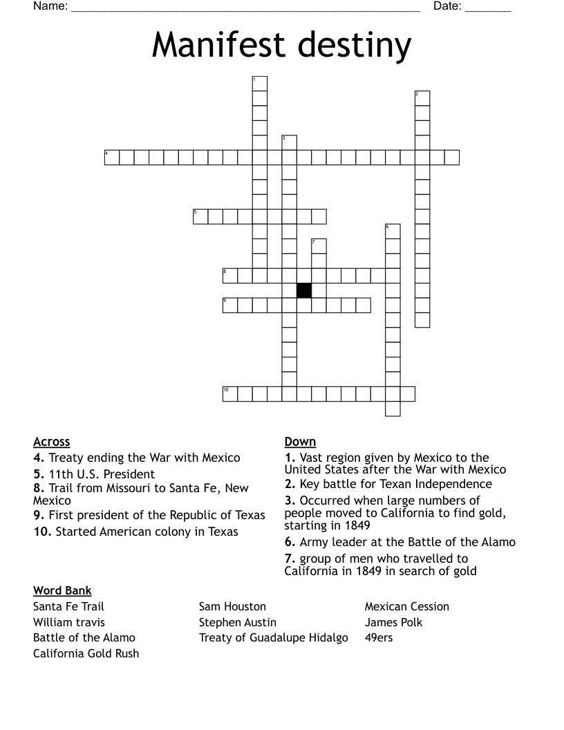 Manifest destiny  Crossword