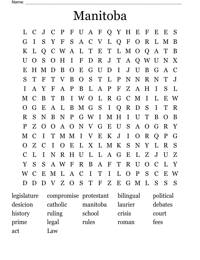 Manitoba Word Search