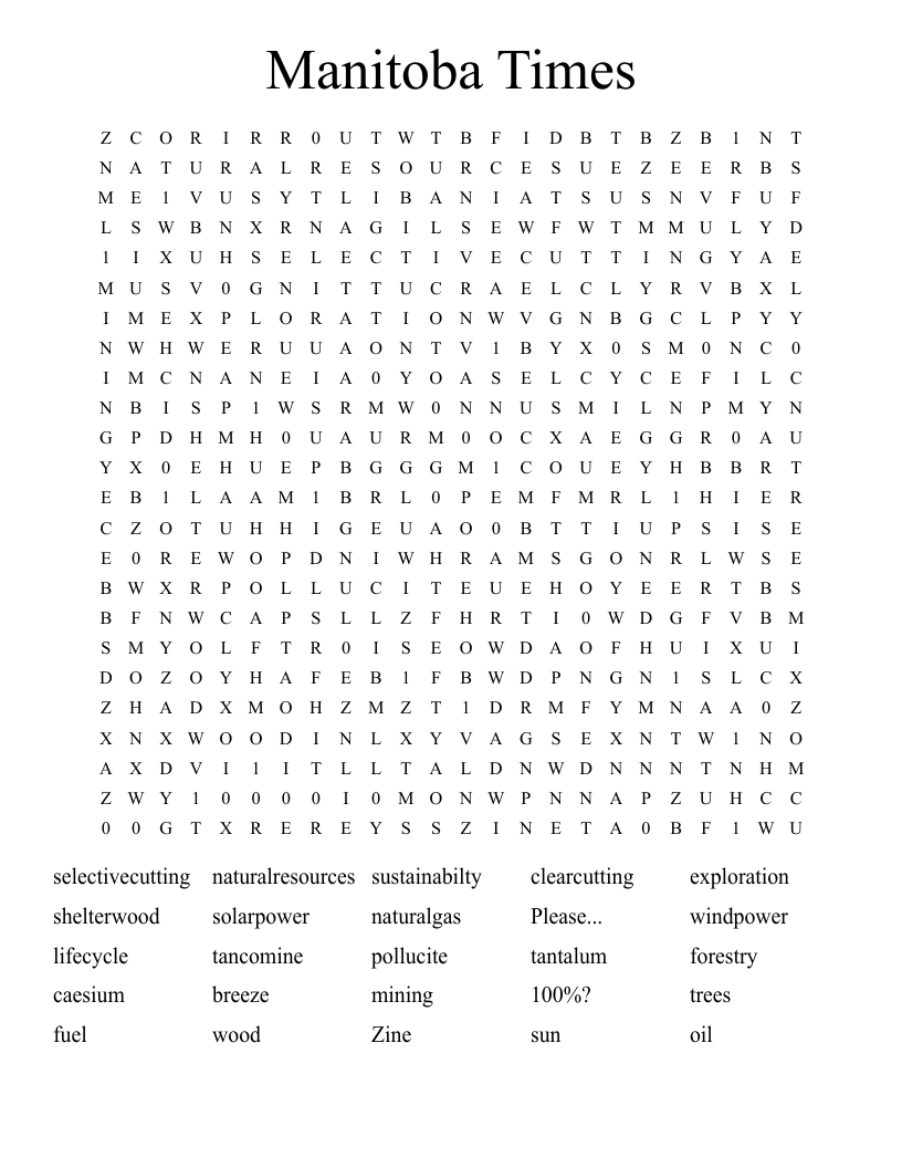 Manitoba Times Word Search