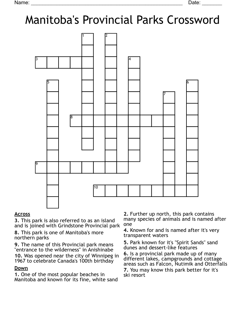 Manitoba's Provincial Parks Crossword