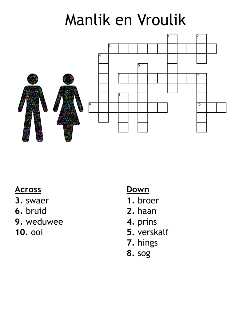 Manlik en Vroulik Crossword