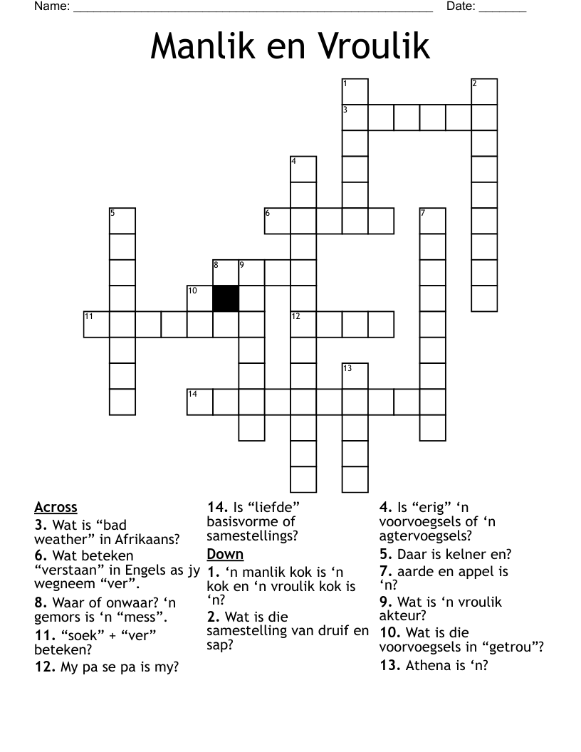 Manlik en Vroulik Crossword
