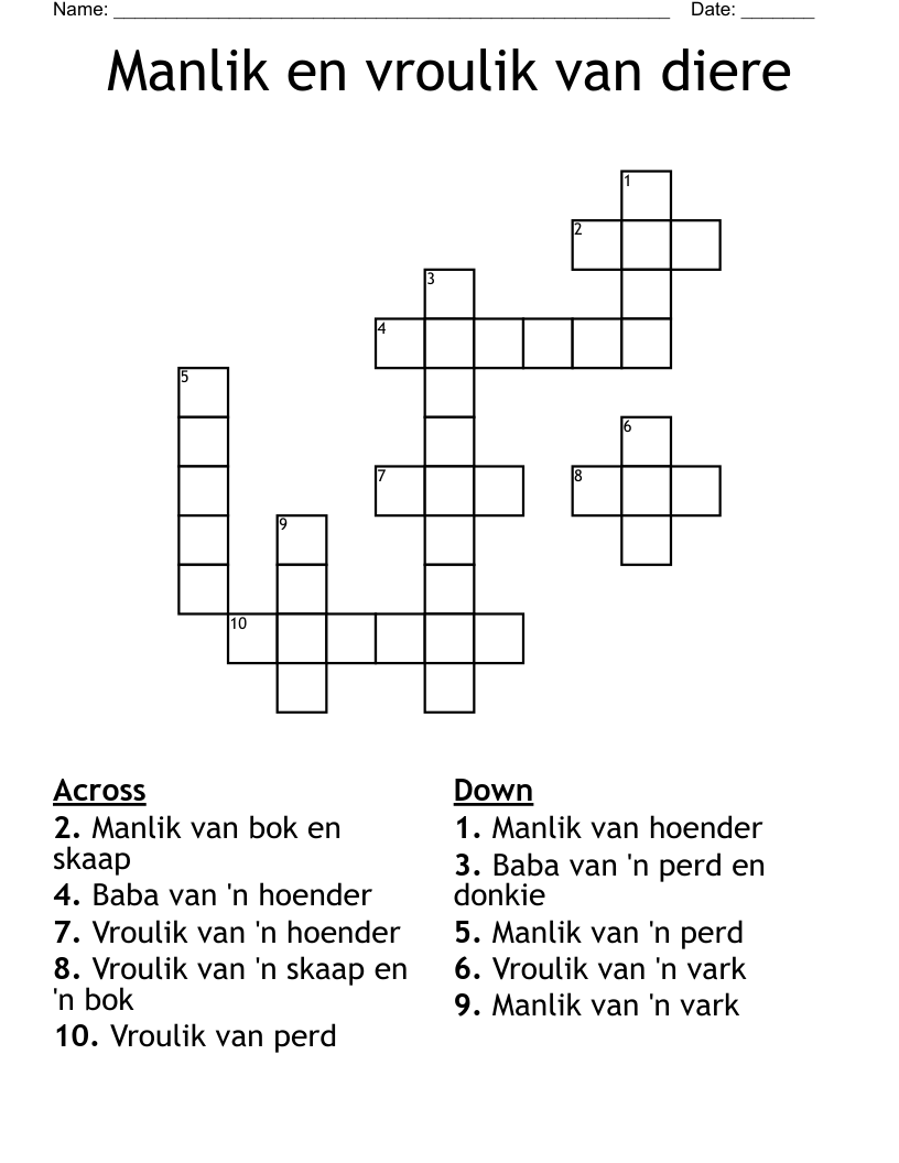 Manlik en vroulik van diere Crossword