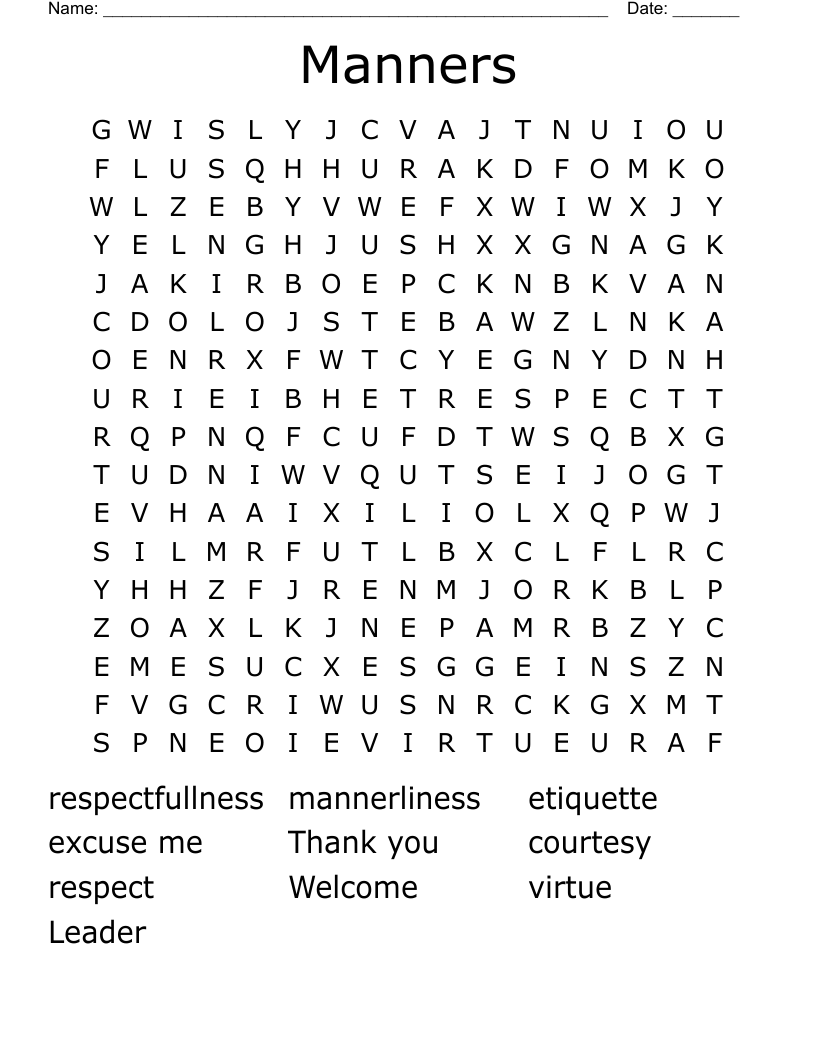 Manners Word Search