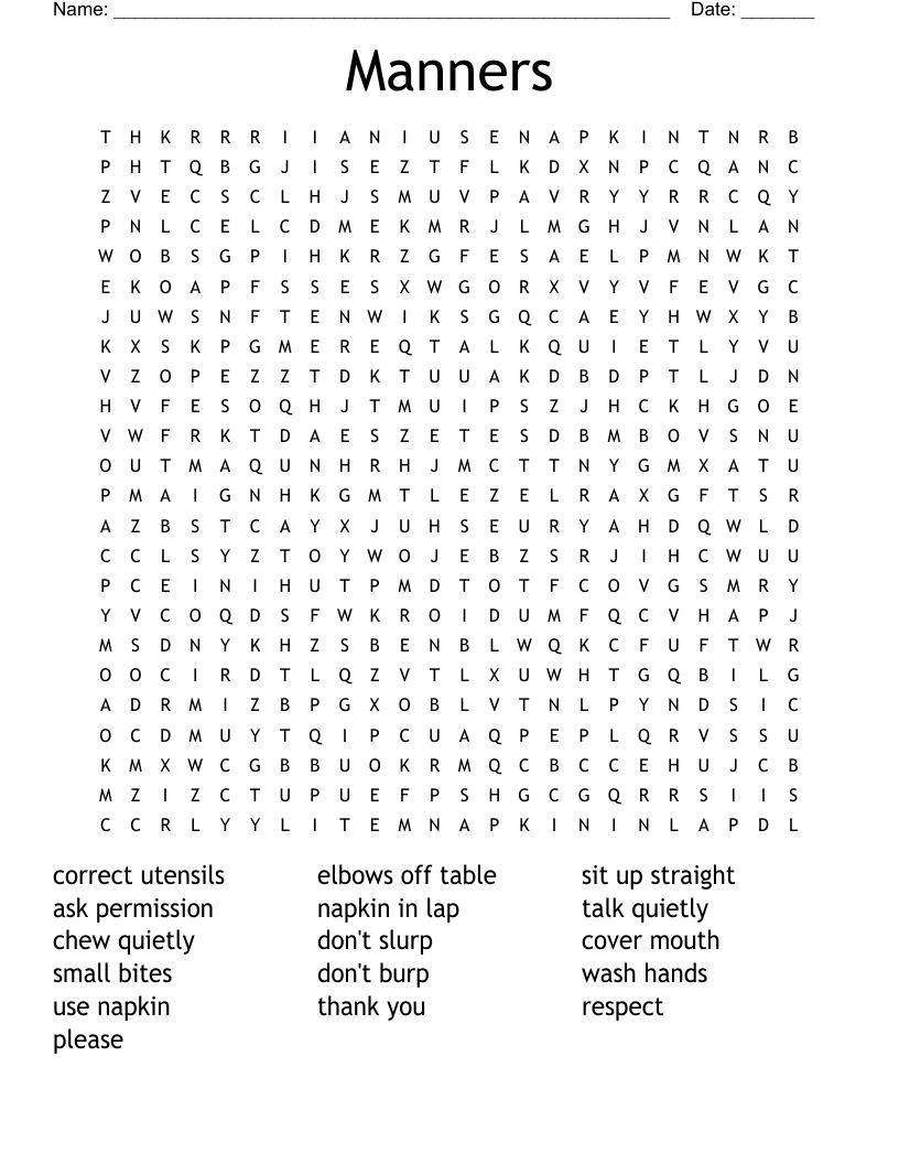 Manners Word Search