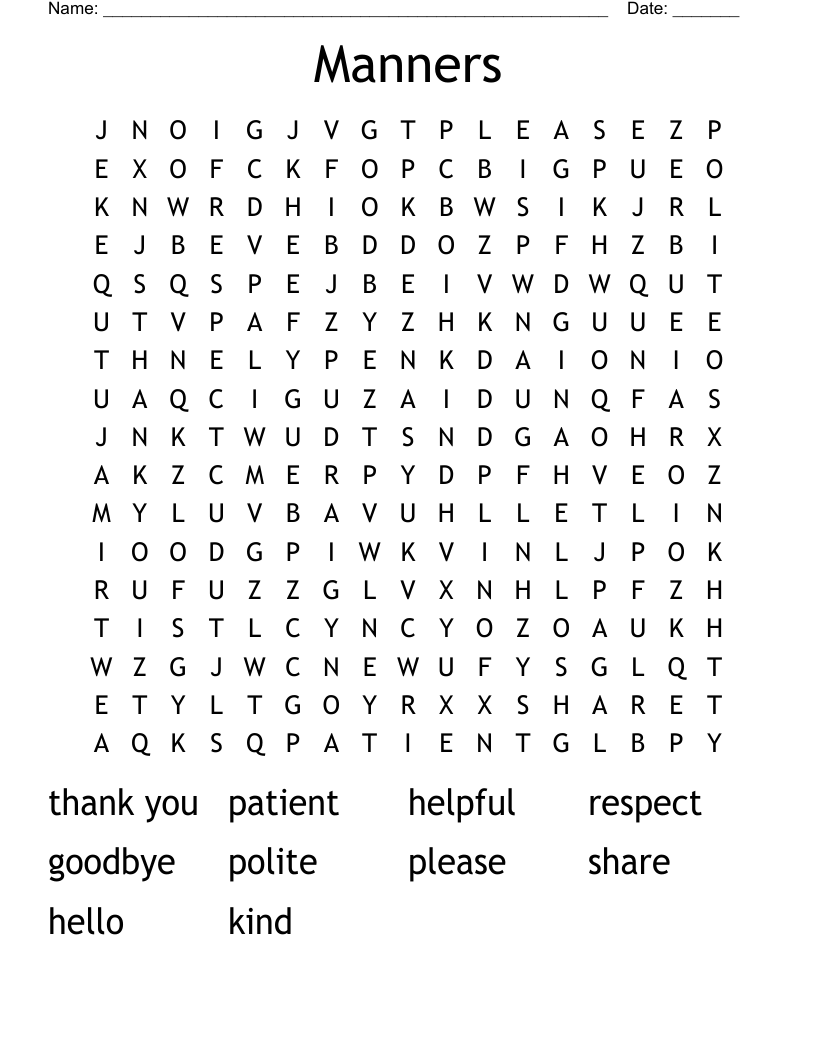 Manners Word Search