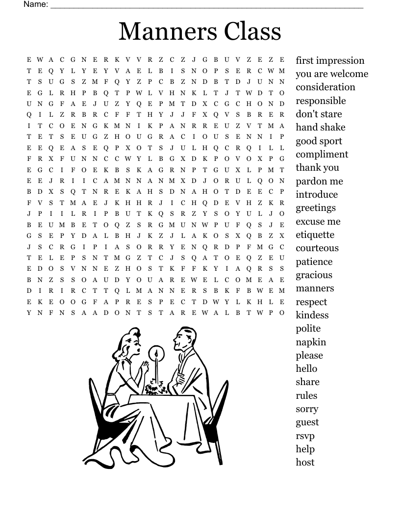 Manners Class Word Search