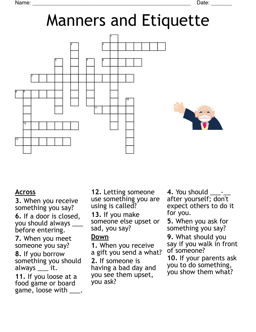 Manners and Etiquette Crossword