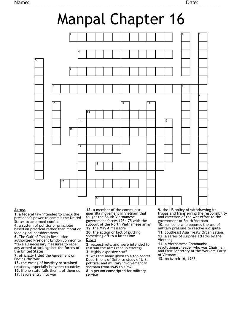 Manpal Chapter 16 Crossword