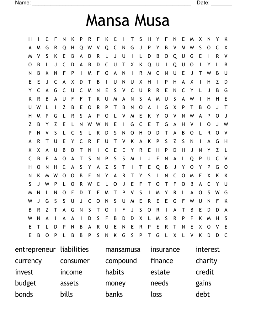 Mansa Musa Word Search