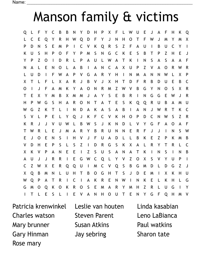 Manson family & victims Word Search