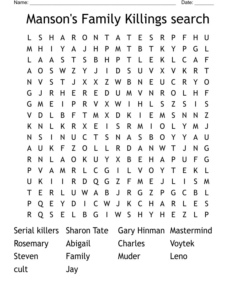 Manson's Family Killings search  Word Search
