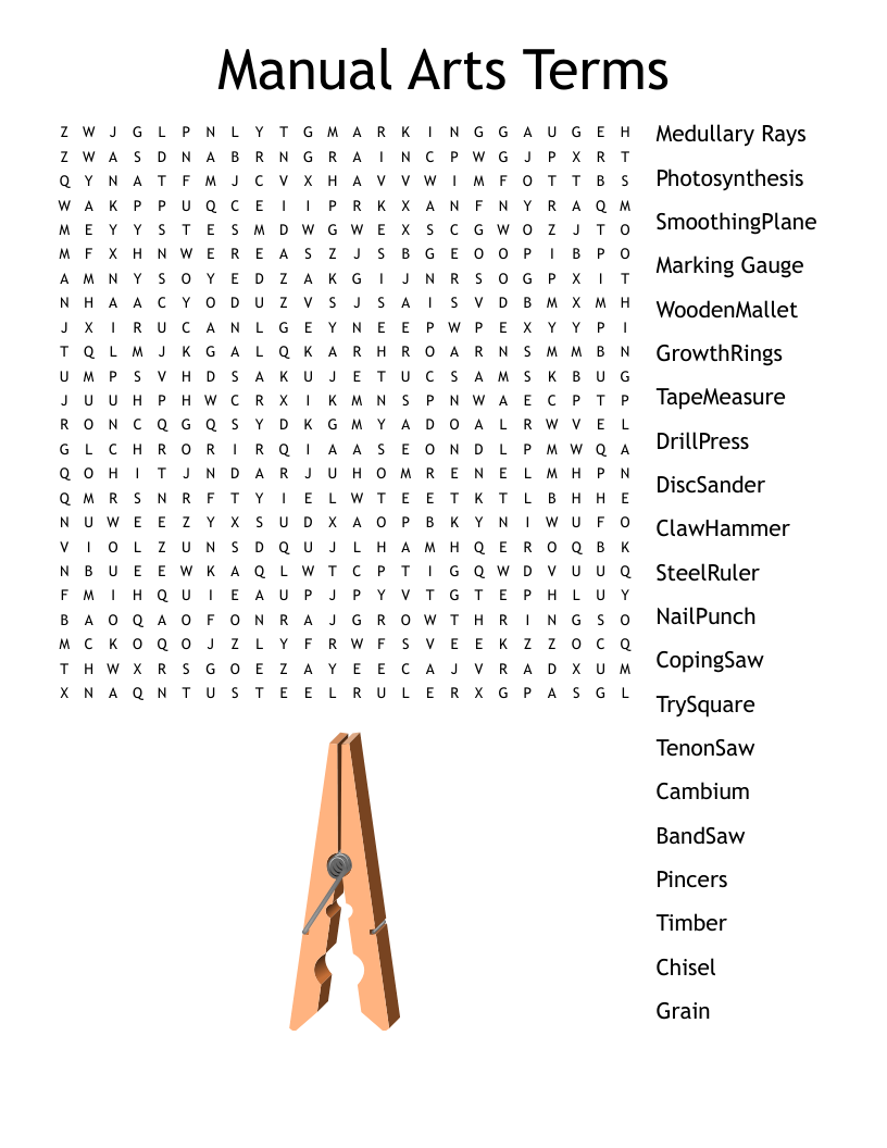 Manual Arts Terms Word Search