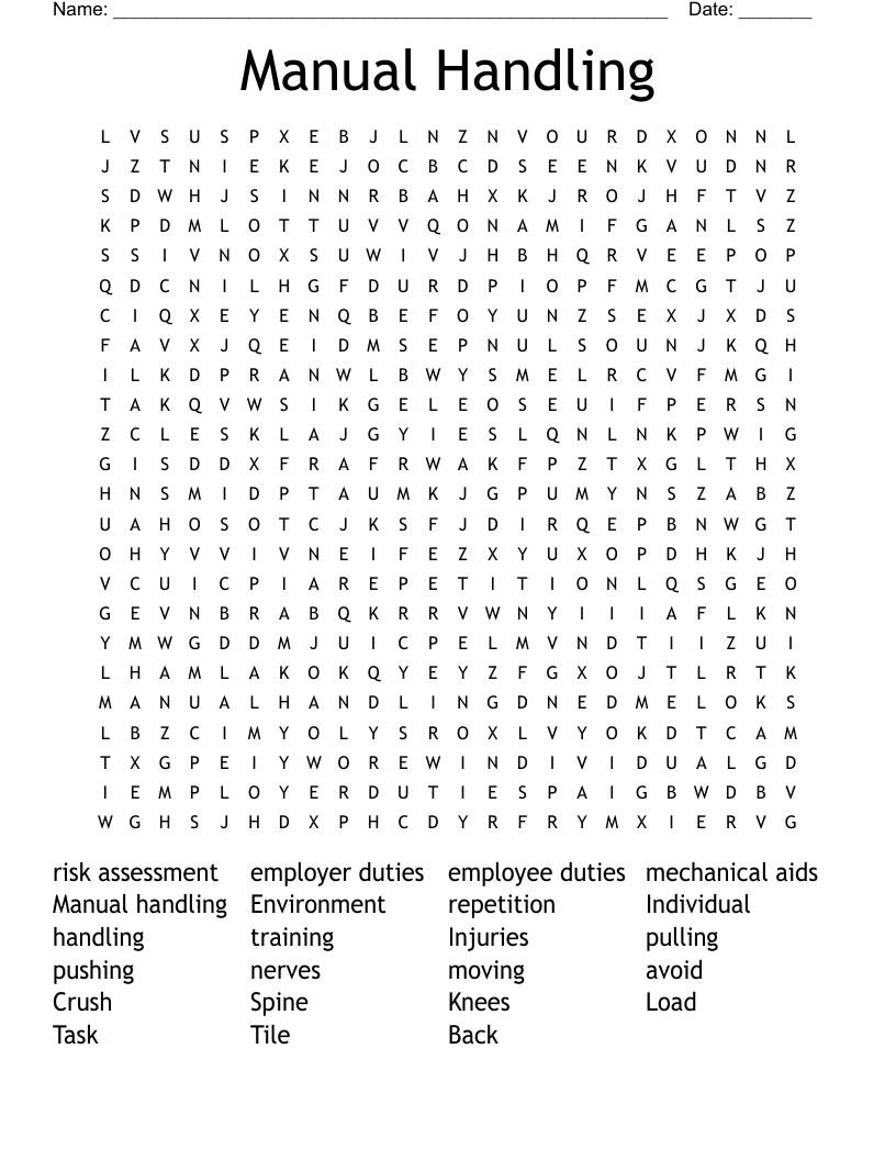 Manual Handling Word Search