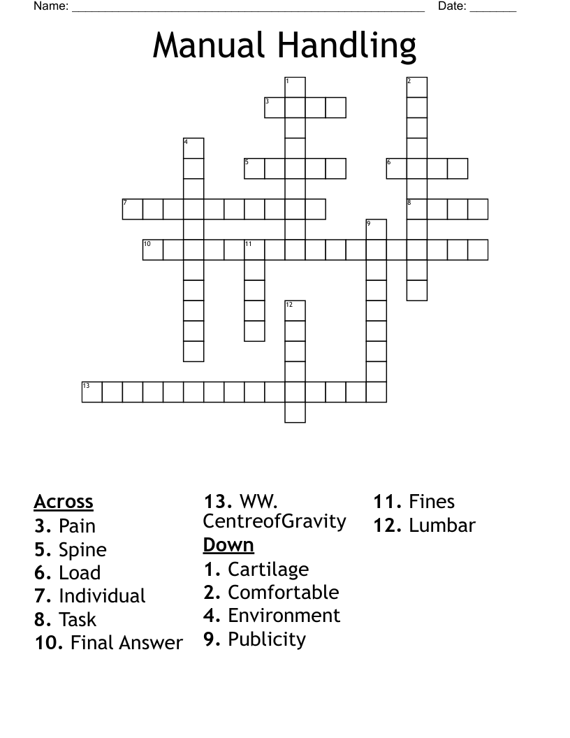 Manual Handling Crossword