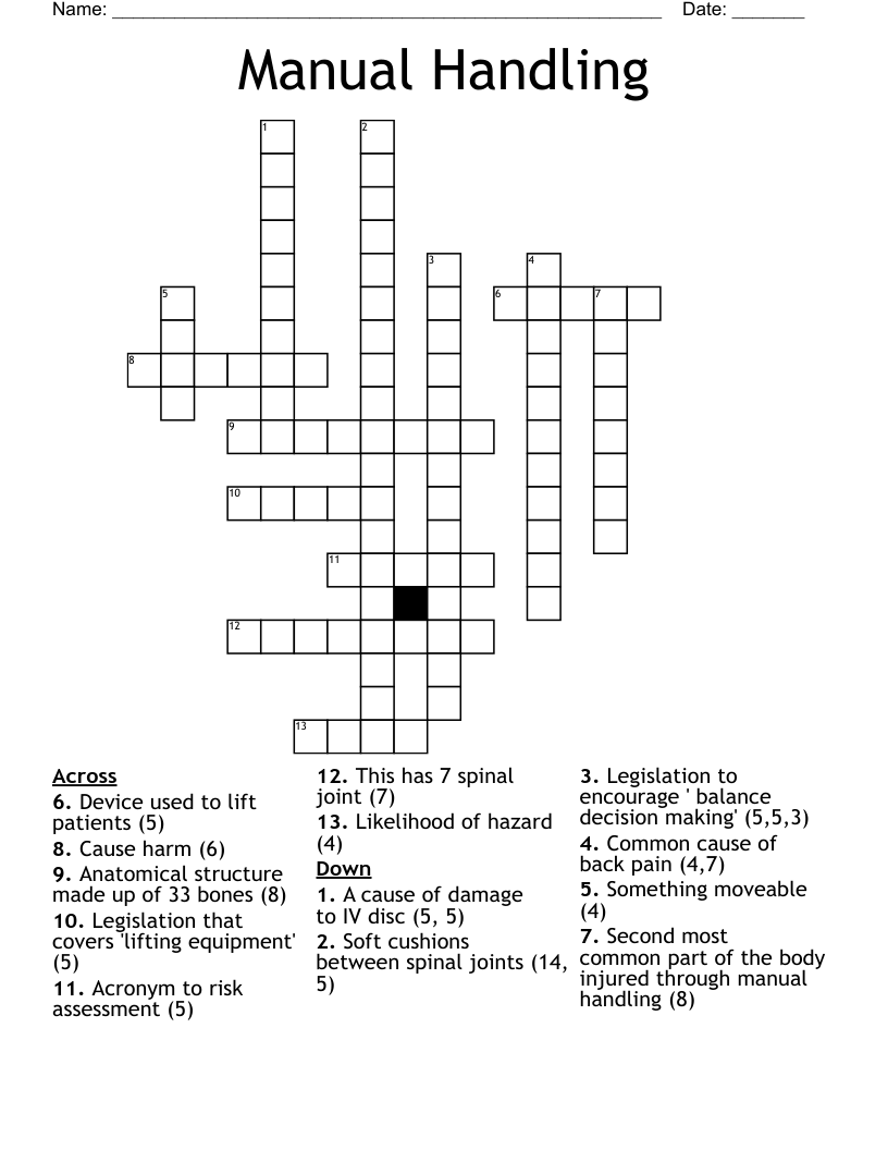 Manual Handling Crossword
