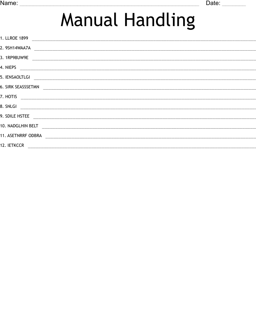 Manual Handling Word Scramble
