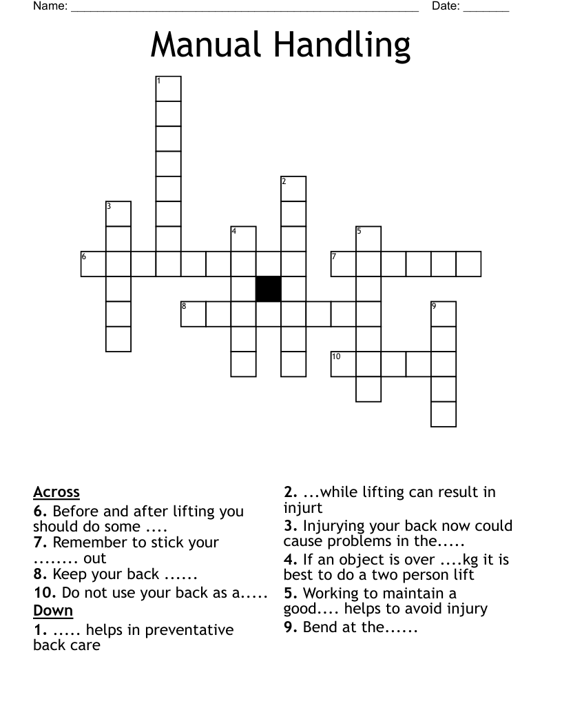 Manual Handling Crossword