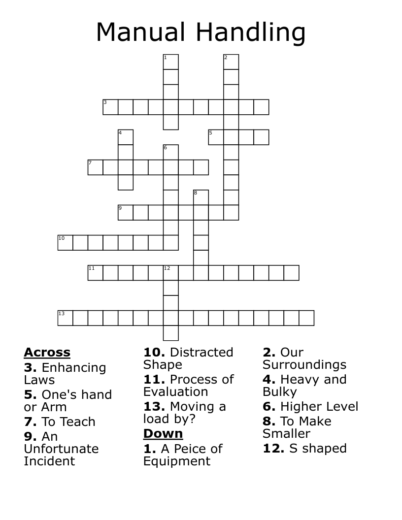 Manual  Handling Crossword