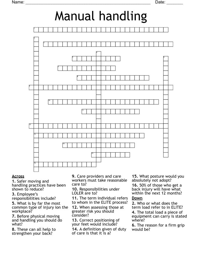 Manual handling  Crossword