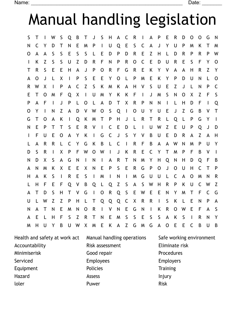 Manual handling legislation Word Search
