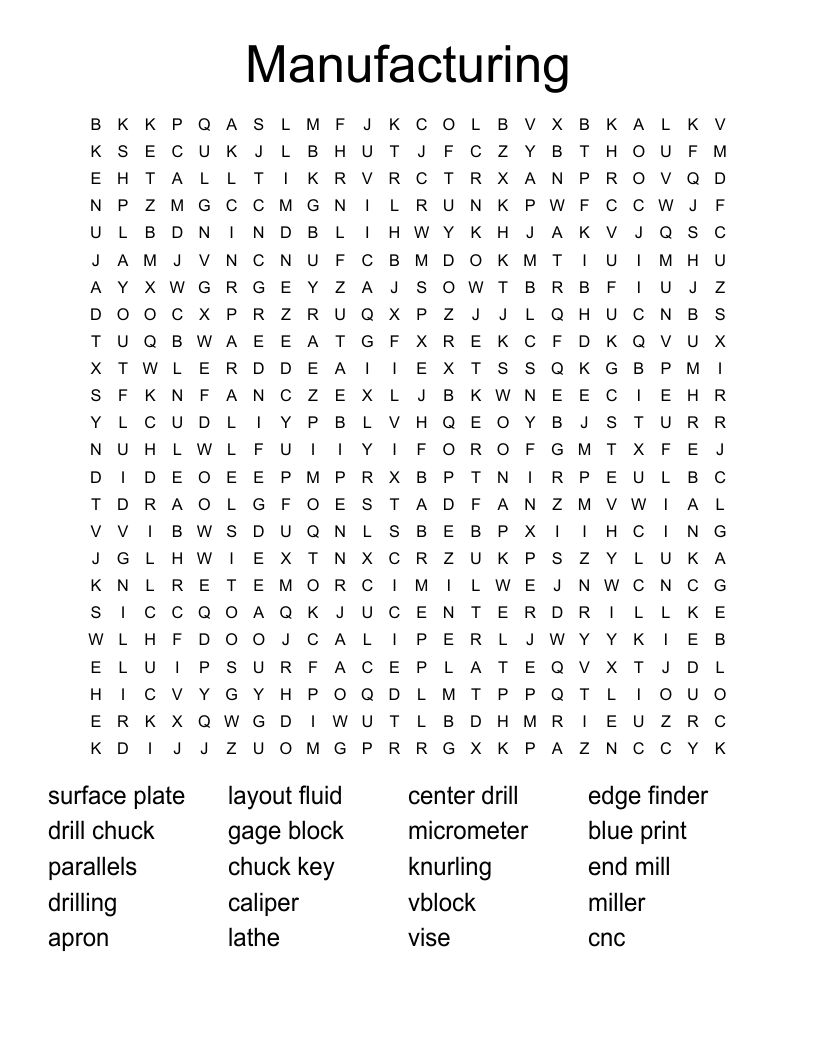 Manufacturing Word Search