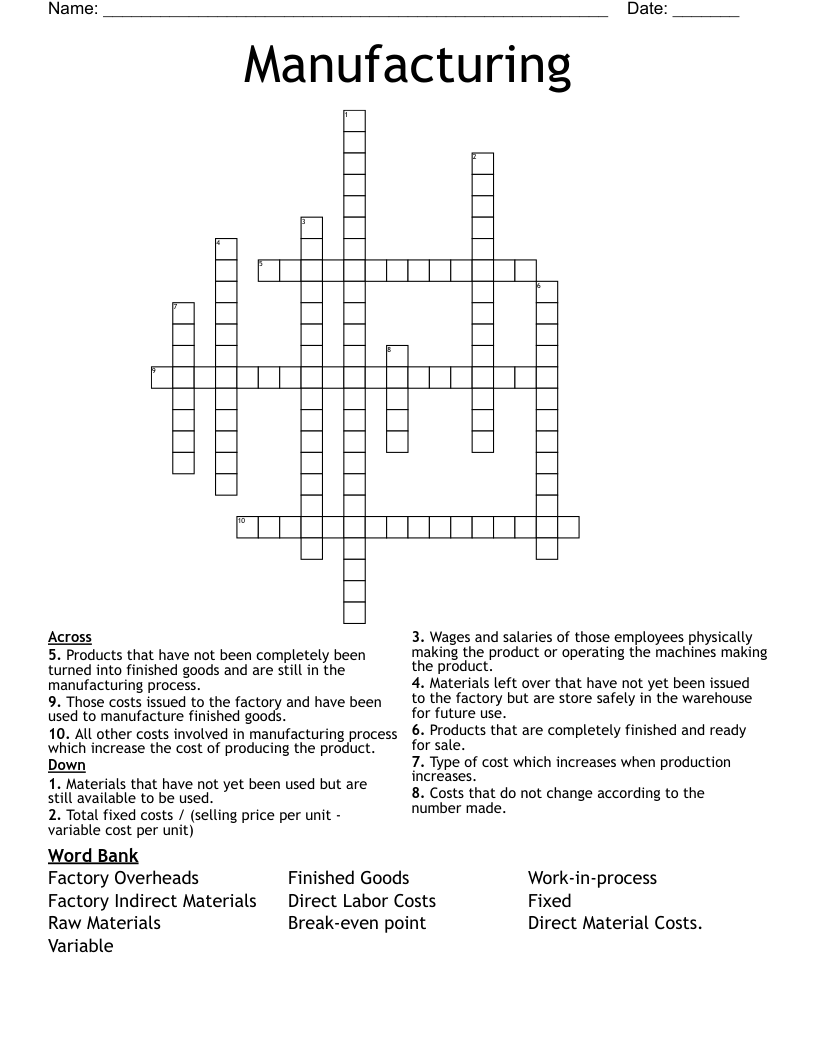 Manufacturing Crossword