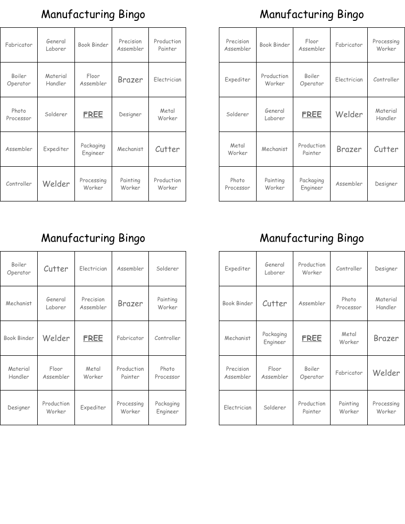 Manufacturing Bingo