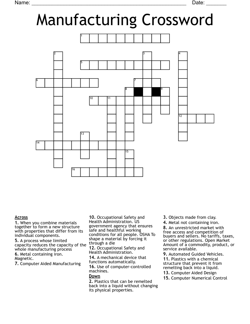 Manufacturing Crossword