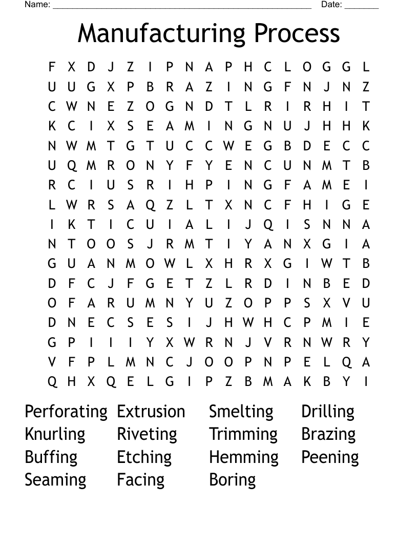 Manufacturing Process Word Search