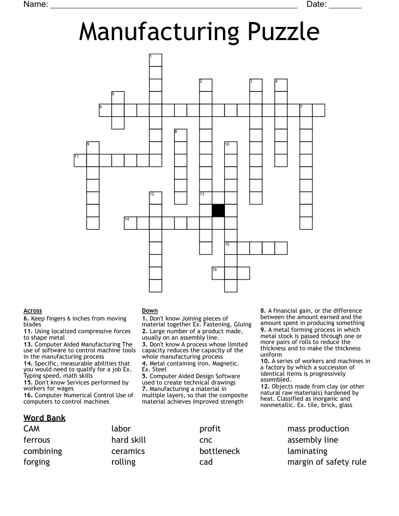 Manufacturing Puzzle Crossword