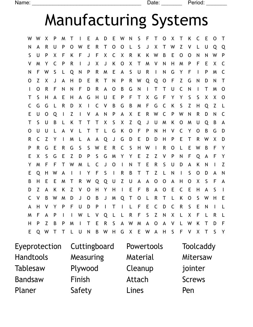 Manufacturing Systems Word Search