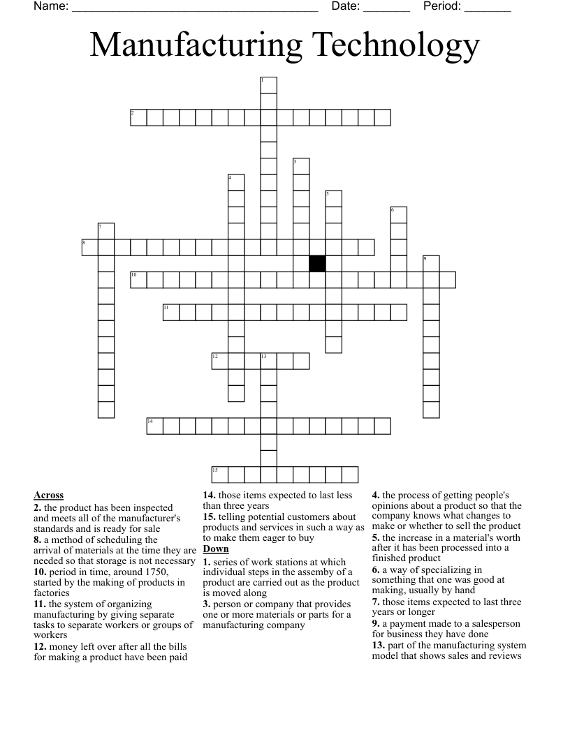 Manufacturing Technology Crossword