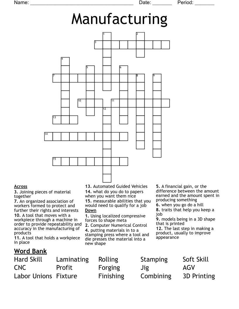 Manufacturing  Crossword