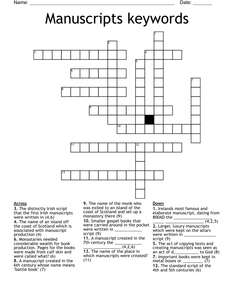 Manuscripts keywords Crossword