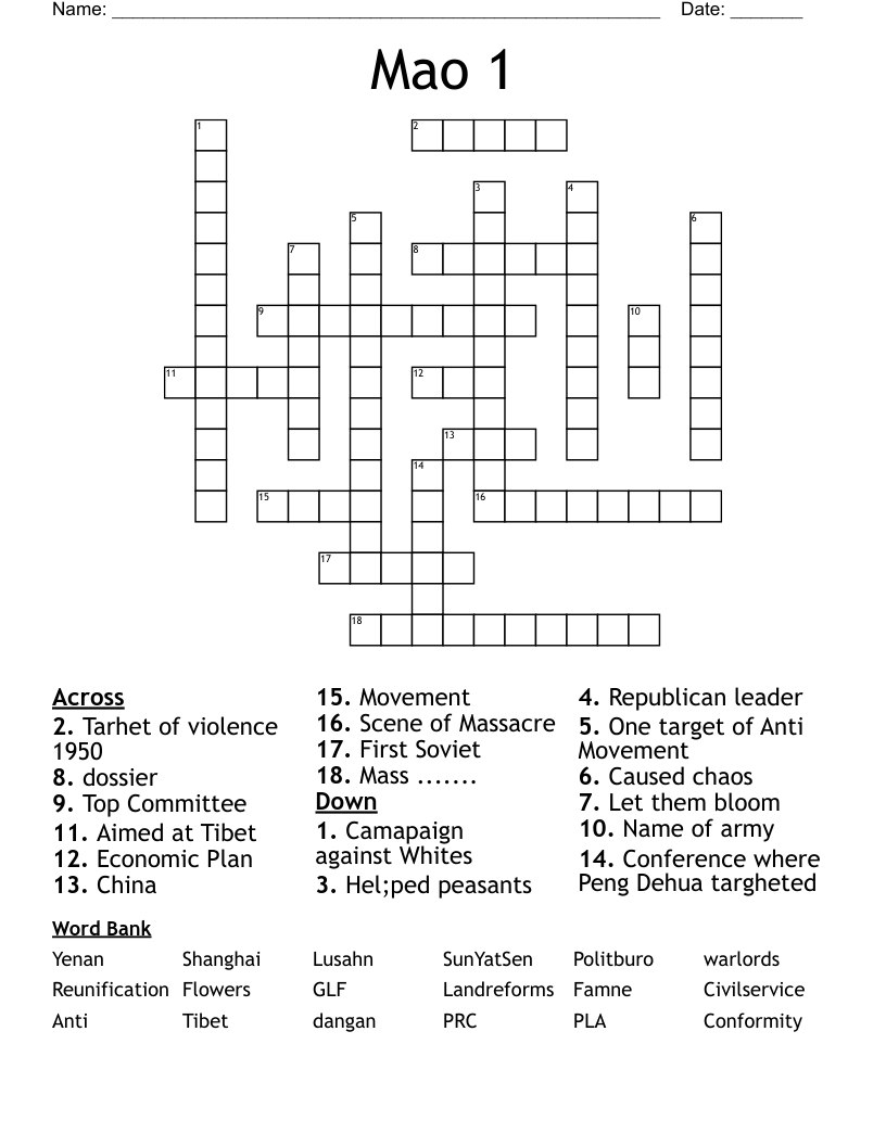 Mao 1 Crossword