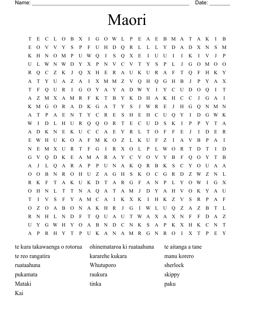 Maori Word Search