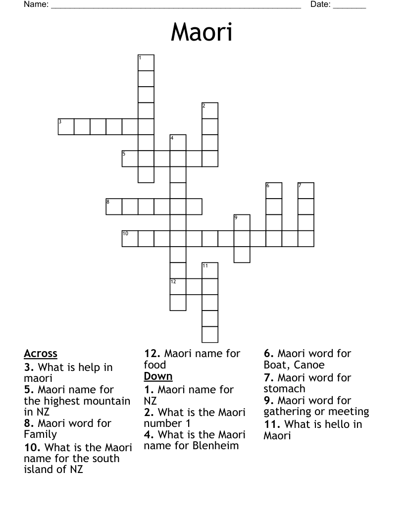 Maori Crossword