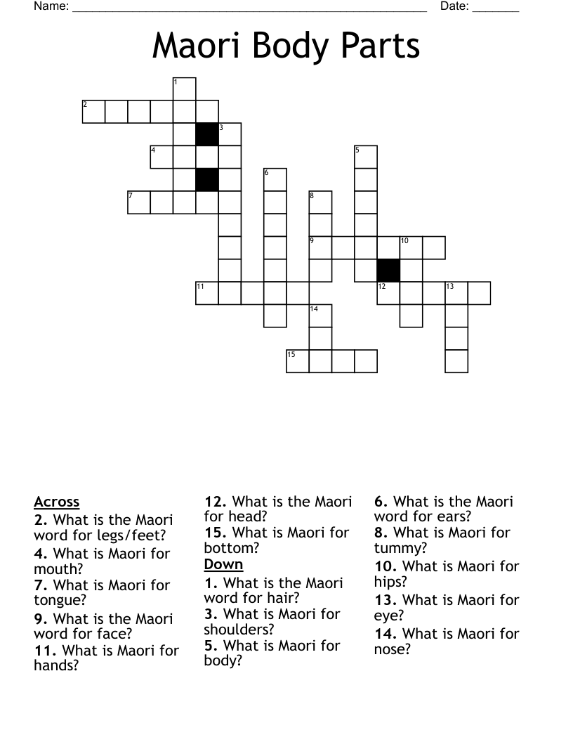 Maori Body Parts Crossword