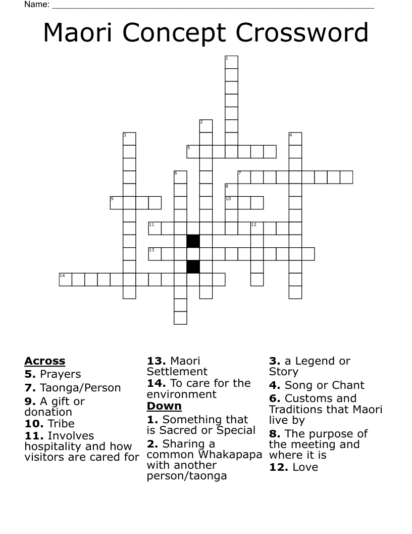 Maori Concept Crossword