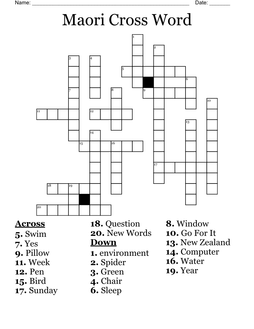 Maori Cross Word